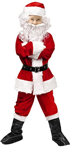 PreuveDe Boys Santa Claus Costume Size L 9PCS Set Red Velvet Suit with Hat and Belt for Kids Christmas