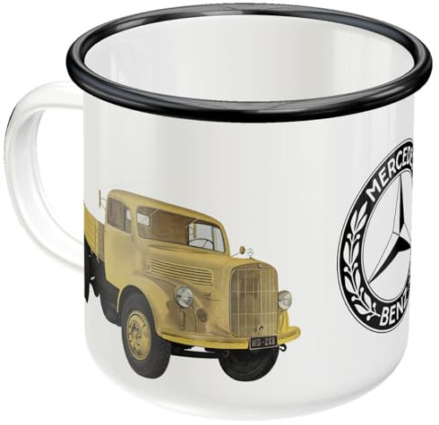 Nostalgic-Art Retro Emaille-Tasse, 360 ml, Daimler Truck – Models – Geschenk-Idee für Trucker, Original Lizenzprodukt (OLP), Camping-Becher, Vintage Design