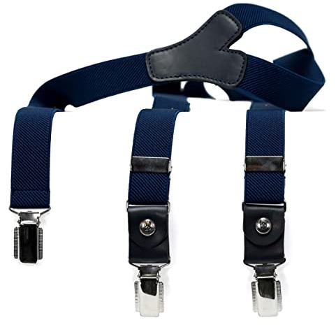 bugatti - Bretelle da 25 mm in tinta unita in pelle con clip, misura 120, blu navy, 120 cm