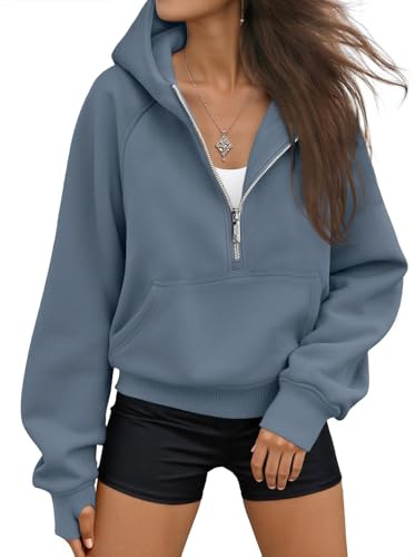 AUTOMET Womens Hoodies Fleece Fall Fashion Outfits Workout Sweatshirts Y2k Winter Zip Up Jackets Oversized Tops Clothes 2026 GreyBlue L