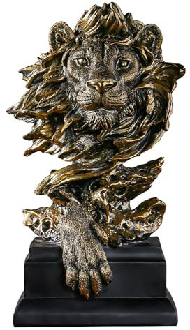Yuaaoh Löwenkopf Statue Löwen Skulptur Tier Harz Statue Feng Shui Löwe Tier Skulptur Deko Kunst Figuren Handwerk, Ornamente für Büro Wohnkultur Dekoration, Geschenk (Farbe: Kupfer)