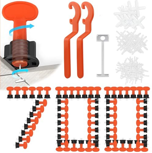 Kit de nivellement de carrelage de 700 pièces, avec 100 cales de carrelage, réutilisables, 200 pièces de 1 mm/2 mm/3 mm, 50 aiguilles en acier de rechange et 2 clés pour mur, plafond, carrelage de sol