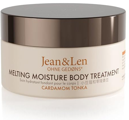 Jean & Len Melting Moisture Body Butter Cardamom & Tonka, per un risultato di cura profumato, per pelli normali, burro per il corpo nutriente, senza parabeni e siliconi, vegano, 200 ml