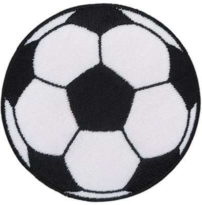 Fußball Schwarz Weiß Ball Aufnäher zum aufbügeln oder aufnähen Bügelbild Aufbügler für Kleidung gestickter Bügelpatch Applikation Sport Champion Patch Größe 7 x 7 cm