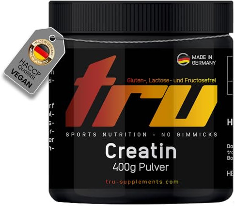 Creatin Pulver - Kreatinmonohydrat - 400g ultrafeines Pulver -Hochdosiert - TRU Sports Nutrition - 100% Vegan | Herstellung & Laborprüfung in Deutschland