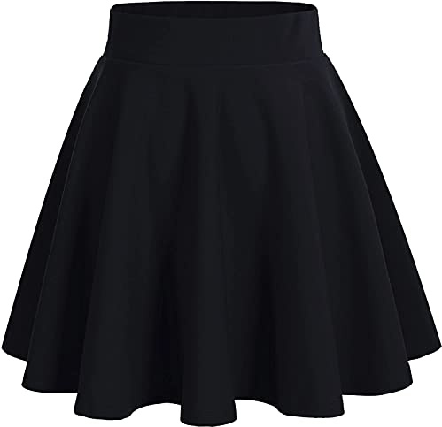 DRESSTELLS Black Mini Skirts for Women Stretchy Versatile Flowy Casual High Waist Basic A-Line Flared Skater Skirt Black L