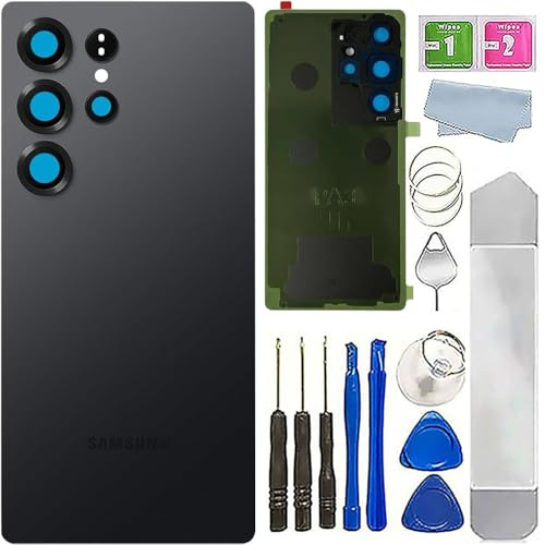 Rear Back Glass Replacement Compatible with Samsung Galaxy S25 Ultra 6.9-inches,Back Cover Waterproof Housing Door with Camera Glass Lens and Tape Parts with Reparing Toolkit(Black)