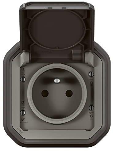 LEGRAND | Prise De Courant Plexo Standard, Anthracite Encastré, Étanche IP55 Contre Poussières Et Projections D'Eau, Résistance Aux Chocs IK08, Produit Complet Prêt À Installer