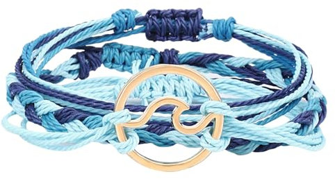 Fycakly Wellenarmbänder für Frauen Mädchen, handgefertigt, bunt, verstellbar, geflochtenes Strandarmband, Armbänder für Damen Mädchen Trendy Schmuck Armband (Blue, One Size)