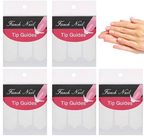 Prasacco Lot de 5 feuilles de 270 autocollants pour manucure française, pochoir blanc, 3 formes, pochoirs à ongles, autocollants pour décoration, outils DIY
