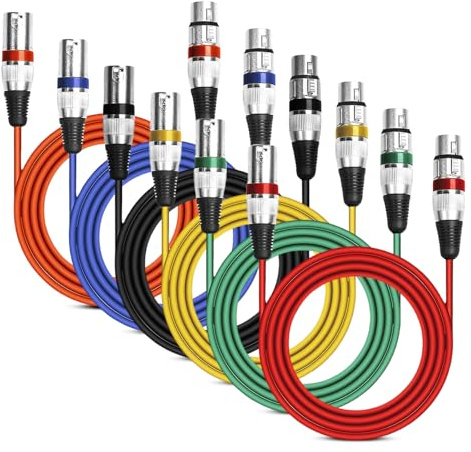 Confezione da 6 cavi XLR, cavo per microfono DMX 2 m, cavo per microfono Dmx, microfono a 3 poli, connettore maschio a femmina per studio e produzione dal vivo, mixer