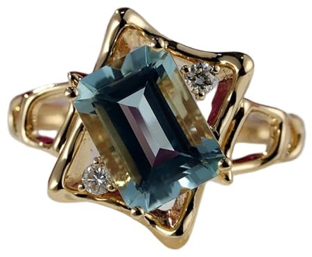 WORLD WIDE GEMS Anillo solitario de plata de ley 925 con piedra aguamarina natural color azul | chapado en oro, banda de anillo con diamantes en forma de garra | WW_DHR_0078