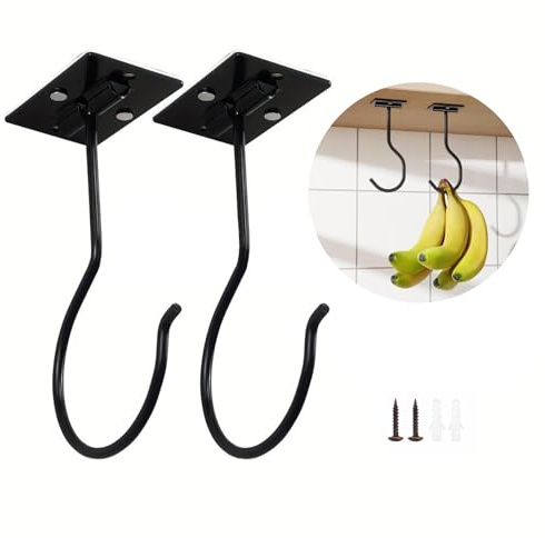 2Pcs Folding Banana Hook Under Cabinet, Adhesive Banana Hanger for Kitchen | Fold‑away under‑cabinet banana holder, adhesive or screw mounting. Keeps bananas fresh, saves counter space.Stainless Steel.