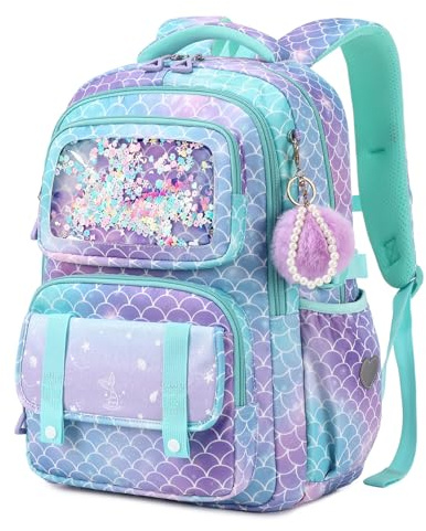 Sisipoet Cartable Fille Primaire, Sac à Dos Imperméable du CP au CM2 | Sac d'école Fille Primaire avec Fenêtre Transparente, Bretelles Respirantes, Bandes Réfléchissantes pour les Voyages