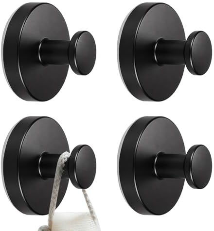 LuoJinZisy 4 Pz Ganci a Ventosa Super Resistenti, Appendiabiti a Ventosa in Acciaio Inox Nero, Ventose con Gancio senza foratura, Appendi Accappatoio Bagno Cucina, Asciugamani, Cappotti