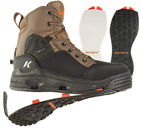 Korkers Buckskin Wading Boot with Felt and Kling-On Outsoles, Chocolate Chip/Black, 8