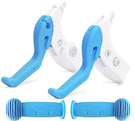 TOPCABIN Children Bicycle Brake Lever Handlebar Brakes Bike Brake Lever Bike Grips Set Handlebar Grips for Children Bike (Blue(Brake levers+Grips Set))