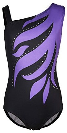 SanReach Girls Flame One Cold Shoulder Athletic Dance Gymnastic Leotards Bodysuit Outfit Purple & Black Size 12