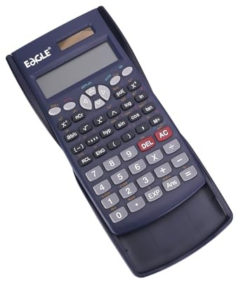 Eagle Scientific Calculator, 12+10 Digits, 2-Line Display, 240 Functions, Solar and Button Battery, with Sliding Back Cover, Black