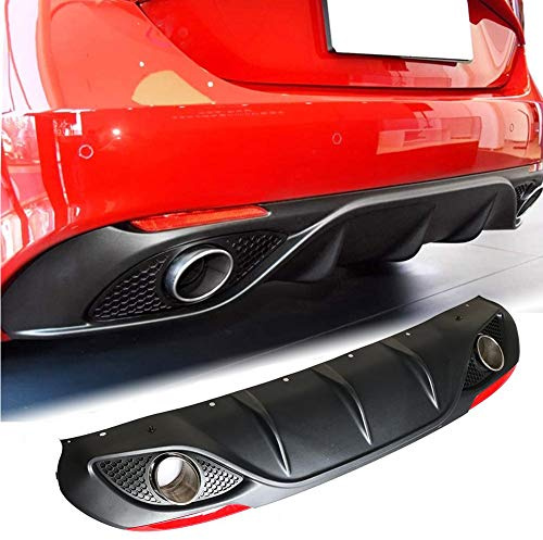 TGFOF Spoiler diffusore paraurti posteriore per auto, con punte di scarico e riflettori, in polipropilene nero, per Alfa Romeo Giulia Berlina 4 porte 2016-2020 standard