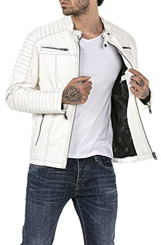 RED BRIDGE pour homme Veste de transition en cuir synthétique Blouson Vert Blanc M
