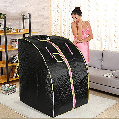 XUANYU Bärbar infraröd bastu 1 000 W mobil mini hembastu värmekabin sittbastu bastu familjebastu, 5 färger, ca 70 x 80 x 98 cm (svart)