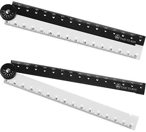Fiada 2 Pcs 30 cm/ 12 Inch Folding Ruler Multi Acrylic Foldable Angle Measurement Ruler Clear Flexible Black and White Adjustable Geometry Measuring Tools for Drawing School Classroom