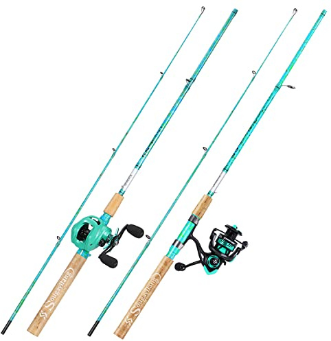 Sougayilang Fishing Rod and Reel Combo, 2-Piece 5-Foot 6-Inch Graphite & Fiberglass Rod, Durable and Strong, Quickset Anti-Reverse Fishing Reel (2Pack) (PLQB&ZB-BLUE-2PCS)