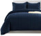 Imperial Rooms Double Duvet Set Reversible Stripes Satin Bedding Set with Pillowcases Breathable Microfiber Duvet Cover (Navy 200x200 Cm)