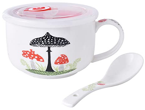 Ciotola for cereali, scodella for zuppa, scodella for il tè, ciotola for zuppa in ceramica da 500 ml Ciotola for la colazione Tazza for la colazione con coperchio e cucchiaio Riscaldabile a microonde