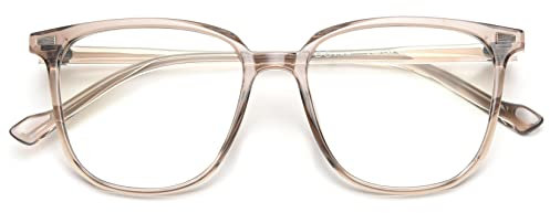 KOOSUFA Mode blåljusfilter glasögon kvinnor män retro TR90 stora glasögonbågar anti-blått ljus glasögon utan synlighet datorglasögon dekorativa glasögon spelglasögon anti-trötthet med fodral, Khaki