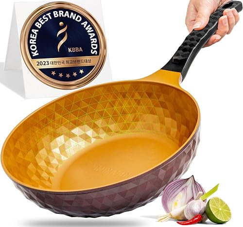 Diamond X Premium Extreme Antihaft-Wok-Pfanne, 27,9 cm, Hybrid-Bratpfanne mit Spatel, ölfrei, PFOA-freies Kochen mit Titanbeschichtetem, 8-lagigem, koreanischem Design, flacher Boden, schnelles