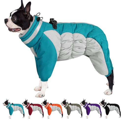 AOFITEE Fullbody Dog Coat Warm Fleece Dog Jacket, Windproof Dogs Winter Coat with Harness Built in, Reflective Turtleneck Dogs Snowsuit Puffer Jacket, Four Legged Snow Suit for Small Medium Large Pet