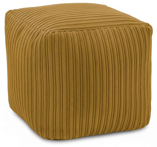 KISAA Living Cozy Jumbo Cord Footstool Bean Bags, Stylish & Durable Jumbo Cord Square Foot Rest Pouffe Beanbags, Durable & Comfortable (Square (40x40x40cm), Mustard)