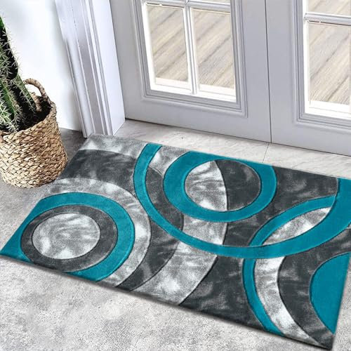 Rugs Inn Retro Doormat Anti Fatigue Kitchen Mat Non Slip Heavy Dense Pile Soft Fluffy Washable Modern Carpet Hallway Runner Floor Mats (50 x 80 cm, Teal)