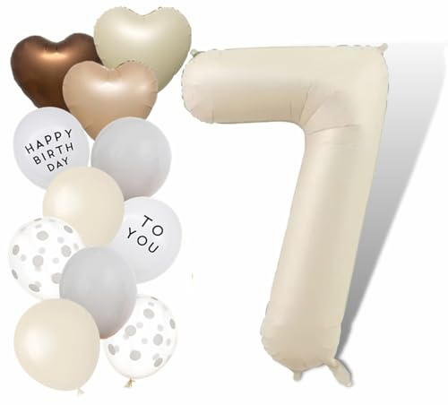 Luftballon 7 Geburtstag Zahl 7, 40 Zoll Creme Weiß Große Zahl Ballons für Geburtstag Party Dekorationen