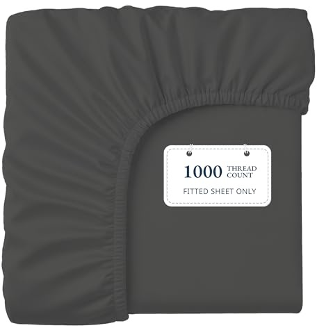 Lane Linen 100% Egyptian Cotton King Size Fitted Sheet Only (79x81 + 16) - Elegant Sateen Weave, Ultra Soft, Breathable, Highly Durable, Deep Pockets Upto 17 - Charcoal