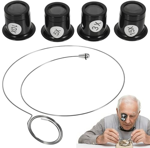 DOITOOL Jewelers Loupe, 3X 5X 10X 15X Portable MonocularJewelers Loop Magnifier Glasses Set, Watchmaker Loupe Watch Repair Tool for Textile Optical Circuit Close Work