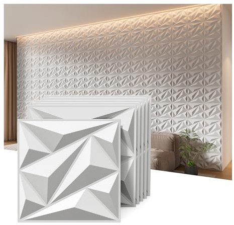 INMOZATA 12 Stück 3D Wandpaneele PVC-Diamant Wall Panels Deko Wandverkleidung Innen 30cm x 30cm PVC-Diamant Wandplatten (3qm) für TV Hintergrund, Schlafzimmer, Spielzimmer(Z1-Weiß)