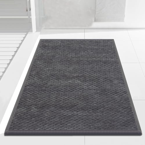 Cheerx Badteppich rutschfest Waschbar 40 x 60 cm, Badematte mit Gummi, Chenille Badezimmerteppich, Super Saugfähige Badvorleger, Bath Mat für Dusche,Badewanne und Toilette, Grau