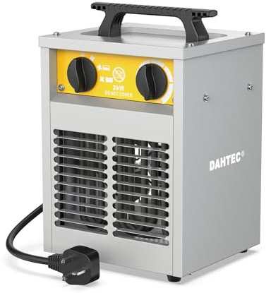 DAHTEC 2000W Enhanced Electric Fan Heater - Steel Casing - Industrial Portable Heaters - Thermostat & Overheat Protection - Ideal for Construction Site, Garage, Greenhouse