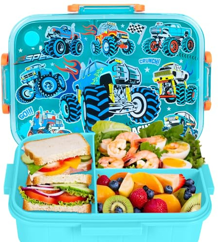 PinkSheep Bento lunchlådor för barn, 1 200 ml BPA-fria läckagesäkra barnmatbehållare med 3 fack för pojkar flickor (racing)