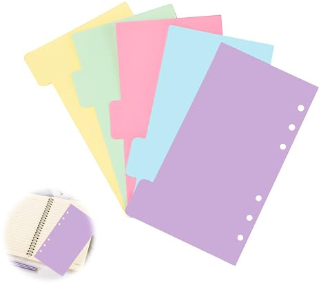 25 Hojas Separadores Archivador 6 Anillas, Colores Fichas de Índice Separadores A5 para carpetas de anillas Divisores Hoja Papel Archivadores Pestañas Índice Carpetas para Oficina Escolar Notebook