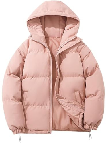 WOWEI Winterjacke Damen mit Kapuze Warm Dicke Hoodie Steppjacke Daunenjacke Winter Outdoor Kapuzejacke Puffer Jacke Loose Steppmantel Frauen Wattierte Jacke Übergangsjacke (Rosa, M)