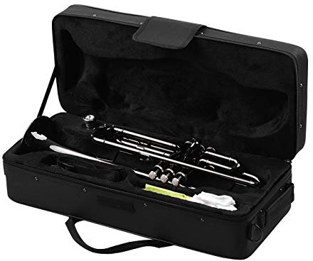 Trumpet, Beginner Trumpet Set, Brass Plated Black Trumpet with Cleaning Kit, Hard Case, Straps, Mouthpiece Gloves, Polishing Cloth for Student, Music Enthusiast, Hobbyist, Amateur Musician