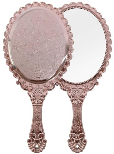 FooYee Handspegel med handtag retro, bärbar kosmetisk spegel med handtag, vintage handspegel oval plast för frisör smink hem resa