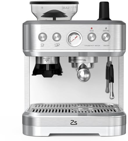 Garvee Cafetera Italiana Automática con Molinillo Integrado – 15 Bares y Control PID – Espresso Profesional en Casa con Boquilla de Vapor, Depósito 2,3L, Acero Inoxidable, Plateado