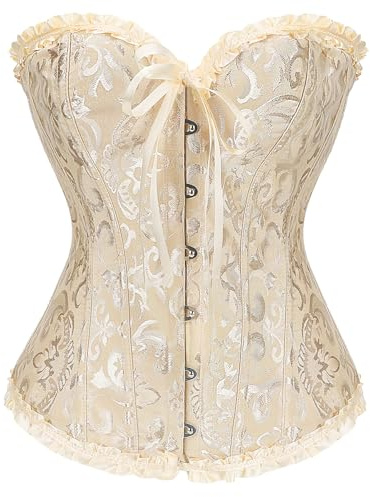 JASGOOD Corset Femme Bustier de Dentelle à Lacet Top Serre Taille,Abricot,S
