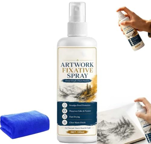 Spray fissativo a rapida asciugatura per opere d'arte (carboncino, pastello, schizzi); protezione durevole e antimacchia per pastelli a olio, matita e disegni carboncino (120 ml / 4,06 oz) (1pc)