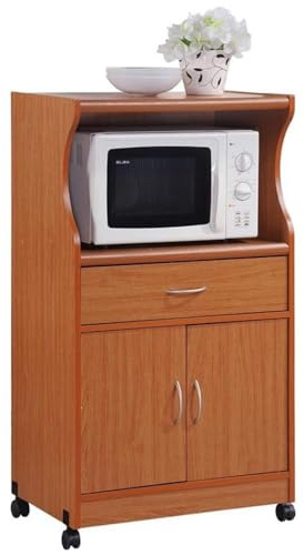 HODEDAH IMPORT Microwave Cart with One Drawer, Two Doors, and Shelf for Storage, Cherry
